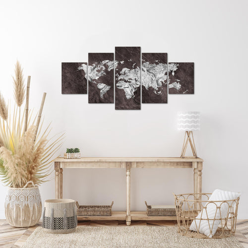 Runa Art Wandbilder Weltkarte 5 Teilig Bild auf Vlies Leinwand Deko Büro Wohnzimmer Landkarte Beton Braun 002952b