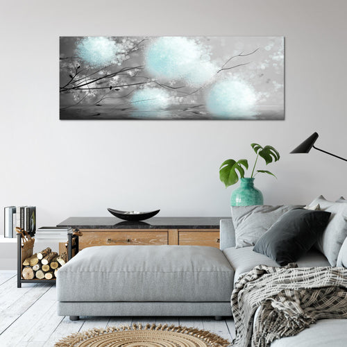 Runa Art Wandbild Pusteblumen 100 x 40 cm Modern Bild auf Vlies Leinwand Abstrakt Wohnzimmer Schlafzimmer Grau Türkis 044212c