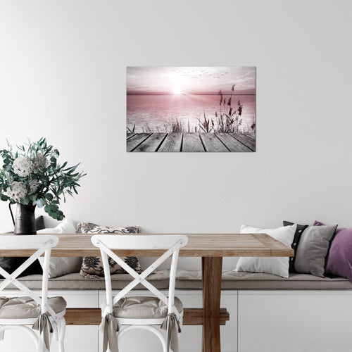 Runa Art Bild Brücke Am See Modern Wandbilder Wohnzimmer Schlafzimmer 1 Teilig - Made In Germany - Meer Grau Rosa Flur 034315b