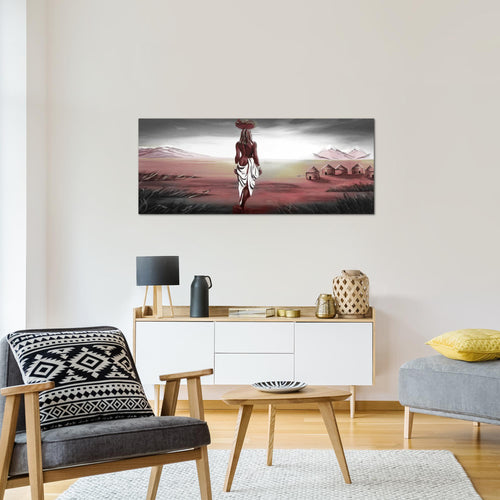 Runa Art Wandbild Afrika 100 x 40 cm Modern Bild auf Vlies Leinwand Rot Wohnzimmer Schlafzimmer Büro Landschaft 001612b