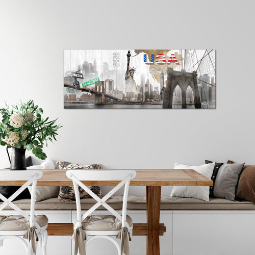Runa Art Wandbild New York 1 Teilig 100 x 40 cm Modern Bild auf Vlies Leinwand USA Freiheitsstatue Wohnzimmer Büro Bunt 034712a
