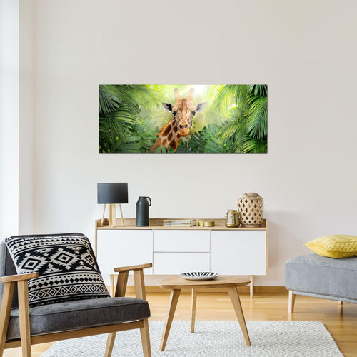 Runa Art Wandbild Giraffe Abstrakt 1 Teilig 100 x 40 cm Modern Bild auf Vlies Leinwand Tiere Wohnzimmer Schlafzimmer Grün 037512c