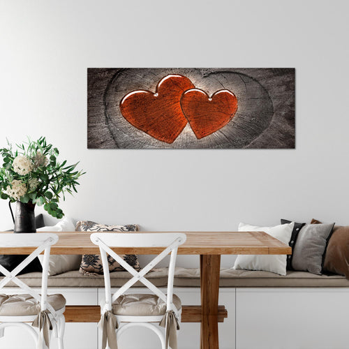 Runa Art Wandbild Herzen Holz 1 Teilig 100 x 40 cm Modern Bild auf Vlies Leinwand Romantisch Wohnzimmer Schlafzimmer Grau Rot 104112b