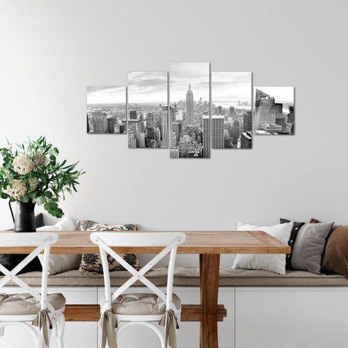 Runa Art Wandbilder New York Skyline 5 Teilig Bild auf Vlies Leinwand Deko Wohnzimmer Büro Städte Schwarz Weiss 010252c