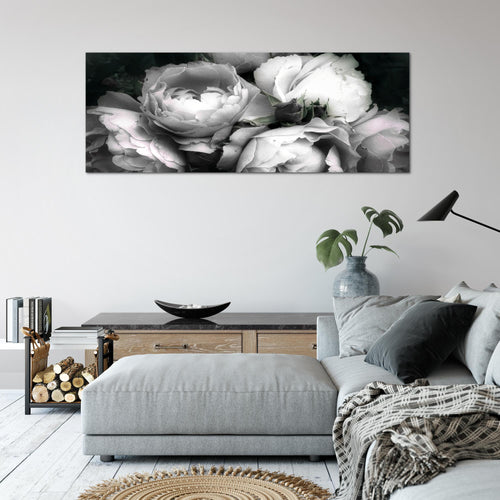 Runa Art Wandbild Blumen Rosen 1 Teilig 100 x 40 cm Modern Bild auf Vlies Leinwand Vintage Wohnzimmer Schwarz Bunt 039112c