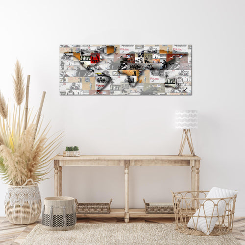 Runa Art Wandbild Weltkarte Banksy Collage 1 Teilig 100 x 40 cm Modern Bild auf Vlies Leinwand Pop Art Loft Wohnzimmer Bunt 104512a