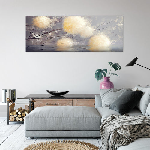 Runa Art Wandbild Pusteblumen 100 x 40 cm Modern Bild auf Vlies Leinwand Abstrakt Wohnzimmer Schlafzimmer Grau Beige 044212a