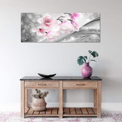 Runa Art Wandbild Blumen Abstrakt 1 Teilig 100 x 40 cm Modern Bild auf Vlies Leinwand 3D Optik Wohnzimmer Grau Rosa 035312a