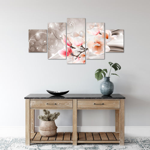 Runa Art Wandbilder Blumen Abstrakt 5 Teilig Bild auf Vlies Leinwand Deko Wohnzimmer Diamant Beige Braun 035352b