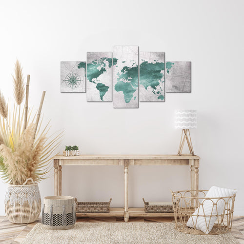 Runa Art Wandbilder Weltkarte 5 Teilig Bild auf Vlies Leinwand Deko Büro Wohnzimmer Betonoptik Schwarz Weiss 026052c