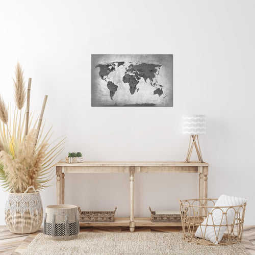 Runa Art Bild Weltkarte Modern Wandbilder Wohnzimmer Büro 1 Teilig - Made In Germany - Länder Modern Grau Flur 107615c