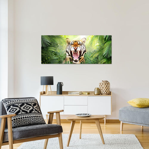 Runa Art Wandbild Tieger Abstrakt 1 Teilig 100 x 40 cm Modern Bild auf Vlies Leinwand Tiere Wohnzimmer Schlafzimmer Grün Orange 037512a