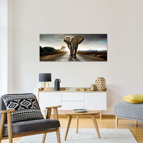 Runa Art Wandbild Afrika Elefant 100 x 40 cm Modern Bild auf Vlies Leinwand Tiere Wohnzimmer Schlafzimmer Braun 042612a