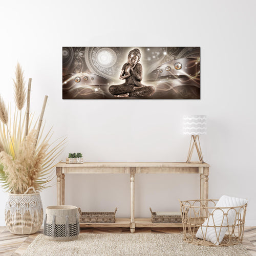 Runa Art Wandbild Buddha Zen 1 Teilig 100 x 40 cm Modern Bild auf Vlies Leinwand Feng Shui Wohnzimmer Schlafzimmer Braun 041612a