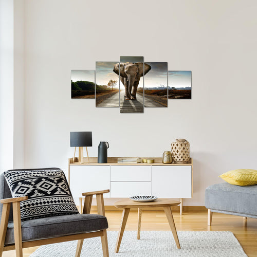 Runa Art Wandbilder Afrika Elefant 5 Teilig Bild auf Vlies Leinwand Deko Wohnzimmer Schlafzimmer Tiere Braun 042652a