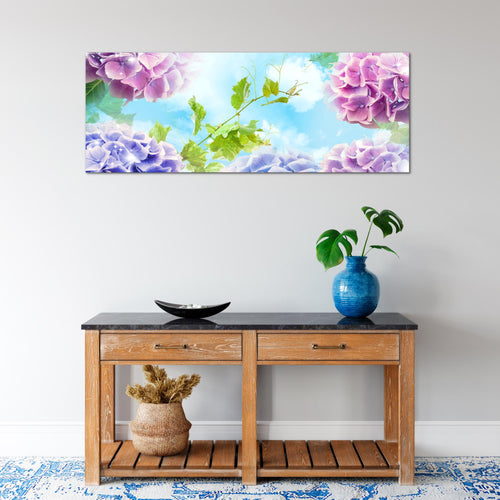 Runa Art Wandbild Blumen Hortensien 1 Teilig 100 x 40 cm Modern Bild auf Vlies Leinwand Natur Wohnzimmer Bunt 017512c