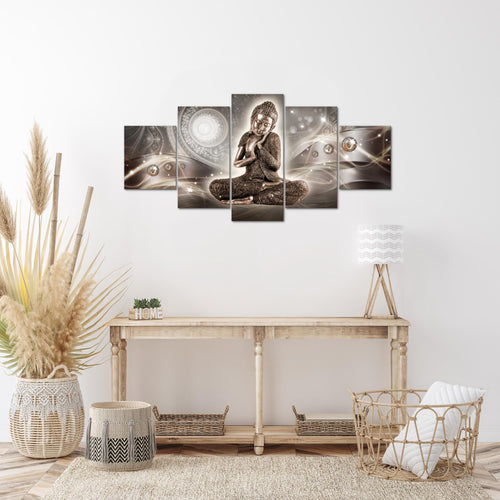 Runa Art Wandbilder Buddha Zen 5 Teilig Bild auf Vlies Leinwand Deko Wohnzimmer Schlafzimmer Feng Shui Braun 041652a