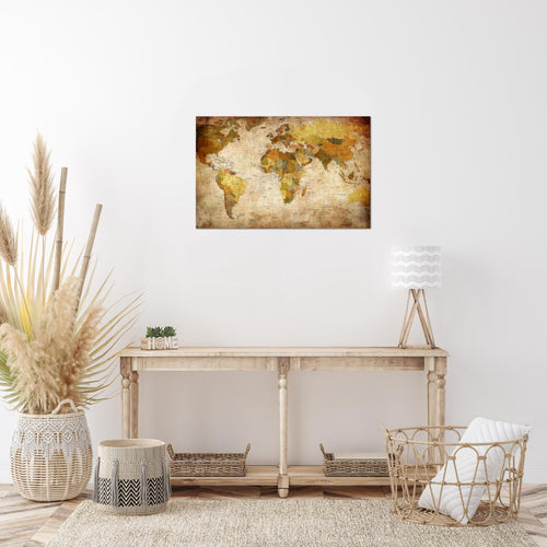 Runa Art Bild Weltkarte Modern Wandbilder Wohnzimmer Büro 1 Teilig - Made In Germany - Vintage Antik Gold Flur 104015a