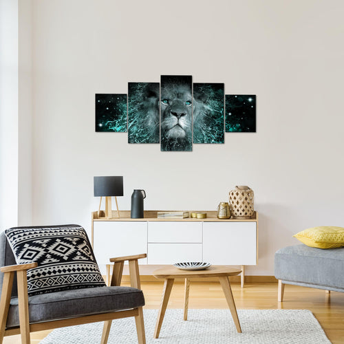 Runa Art Wandbilder Afrika Löwe 5 Teilig Bild auf Vlies Leinwand Deko Wohnzimmer Schlafzimmer Abstrakt Tiere Schwarz Türkis 040752b