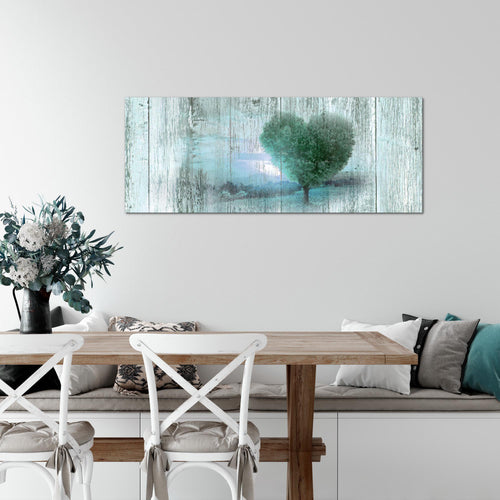 Runa Art Wandbild Herbst Vintage 1 Teilig 100 x 40 cm Modern Bild auf Vlies Leinwand Baum Herz Wohnzimmer Schlafzimmer Türkis 606512b