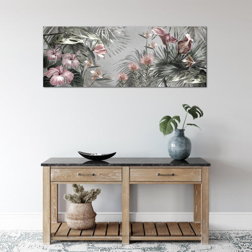 Runa Art Wandbild Blumen 100 x 40 cm Modern Bild auf Vlies Leinwand Vintage Natur Wohnzimmer Grau 043312c