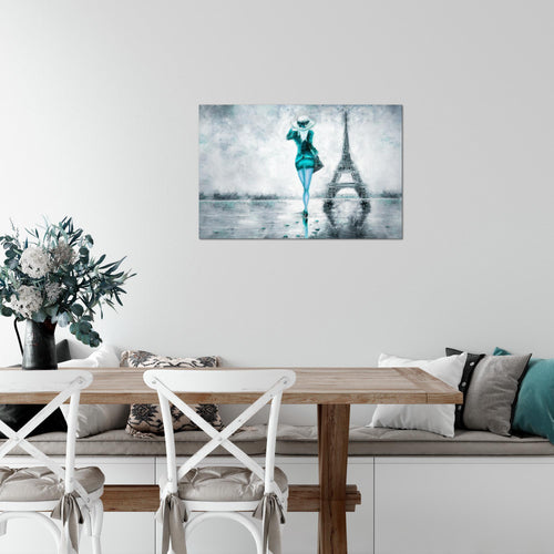Runa Art Bild Paris Eifelturm Modern Wandbilder Wohnzimmer Schlafzimmer 1 Teilig - Made In Germany - Abstrakt Türkis Grau Flur 035615b
