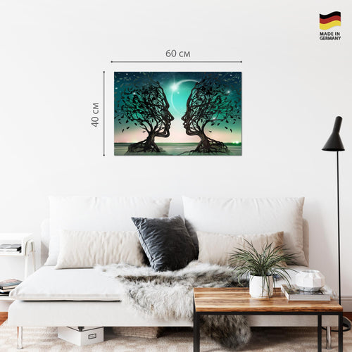 Runa Art Bild Liebespaar Modern Wandbilder Wohnzimmer Schlafzimmer 1 Teilig - Made In Germany - Abstrakt Baum Türkis Flur 044815a