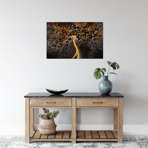 Runa Art Bild Blumen Modern Wandbilder Wohnzimmer 1 Teilig - Made In Germany - Abstrakt Baum Schwarz Gold Flur 039715c
