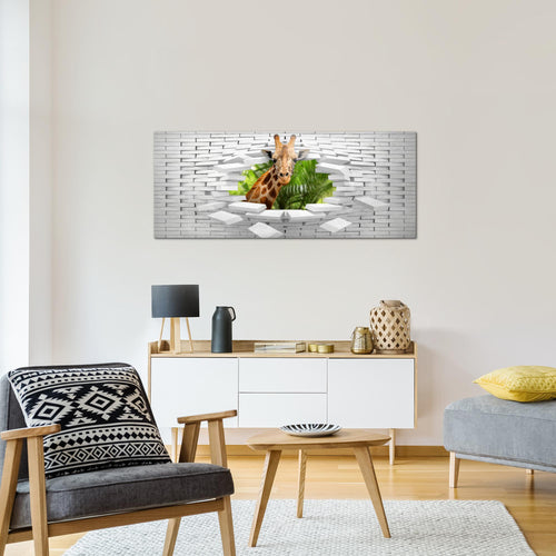 Runa Art Wandbild Giraffe Abstrakt 1 Teilig 100 x 40 cm Modern Bild auf Vlies Leinwand Steinwand Wohnzimmer Schlafzimmer Bunt 037412c