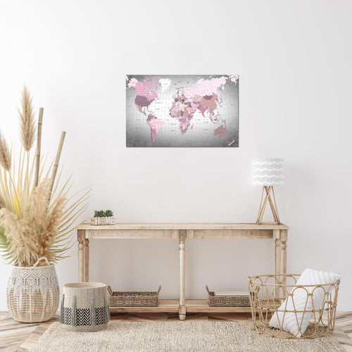 Runa Art Bild Weltkarte Modern Wandbilder Wohnzimmer Büro 1 Teilig - Made In Germany - Kontinente Rosa Grau Flur 023315c