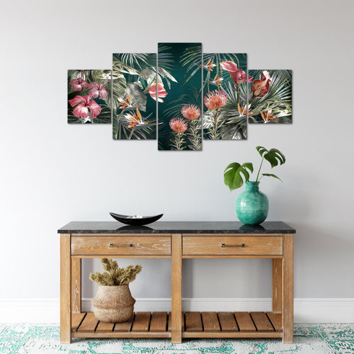 Runa Art Wandbilder Blumen 5 Teilig Bild auf Vlies Leinwand Deko Wohnzimmer Vintage Natur Grün Bunt 043352a