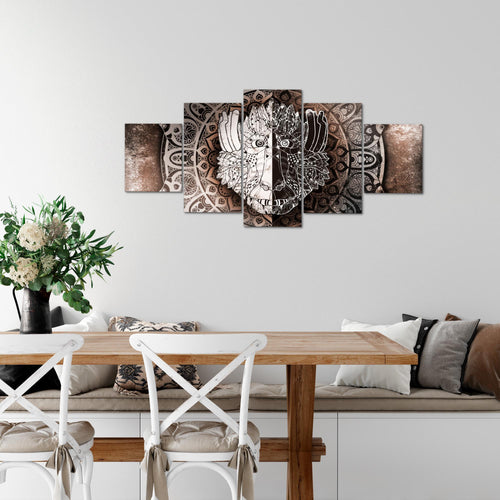 Runa Art Wandbilder Mandala Abstrakt 5 Teilig Bild auf Vlies Leinwand Deko Wohnzimmer Schlafzimmer Kupfer Beige Braun 040152c