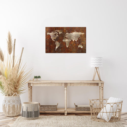 Runa Art Bild Weltkarte Modern Wandbilder Wohnzimmer Büro 1 Teilig - Made In Germany - Antik Vintage Braun Flur 109015a