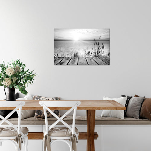 Runa Art Bild Brücke Am See Modern Wandbilder Wohnzimmer Schlafzimmer 1 Teilig - Made In Germany - Landschaft Schwarz Weiss Flur 034315c