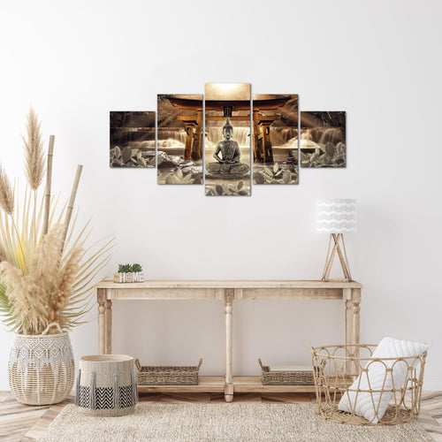 Runa Art Wandbilder Feng Shui Buddha 5 Teilig Bild auf Vlies Leinwand Deko Wohnzimmer Schlafzimmer Wellness Zen Braun 036452b