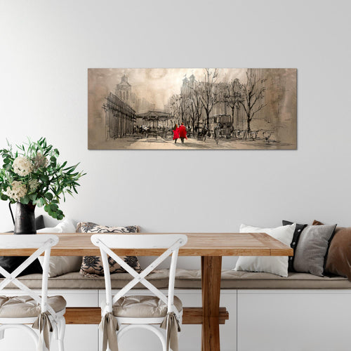 Runa Art Wandbild London 1 Teilig 100 x 40 cm Modern Bild auf Vlies Leinwand Abstrakt Wohnzimmer Schlafzimmer Braun Rot 009712a