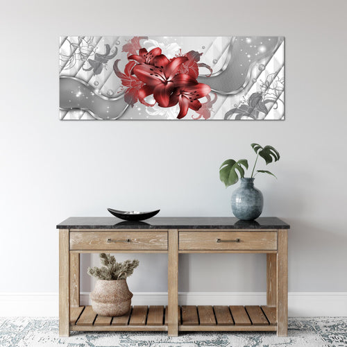 Runa Art Wandbild Blumen Lilien 1 Teilig 100 x 40 cm Modern Bild auf Vlies Leinwand Abstrakt Wohnzimmer Rot Weiß 016512b