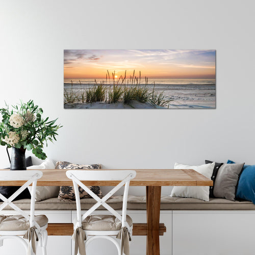 Runa Art Wandbild Landschaft 100 x 40 cm Modern Bild auf Vlies Leinwand Grün Wohnzimmer Schlafzimmer Büro Waschbären 043712a