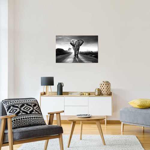 Runa Art Bild Afrika Elefant Modern Wandbilder Wohnzimmer Schlafzimmer 1 Teilig - Made In Germany - Tiere Schwarz Weiss Flur 042615c
