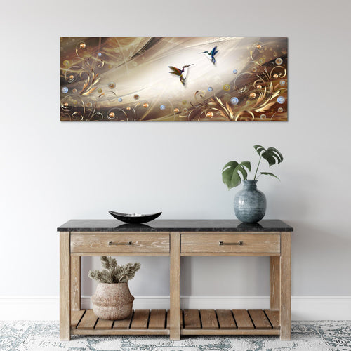 Runa Art Wandbild Vintage Vogel 1 Teilig 100 x 40 cm Modern Bild auf Vlies Leinwand Abstrakt Wohnzimmer Schlafzimmer Biege Braun 038312a