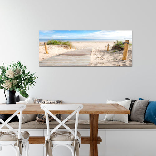 Runa Art Wandbild Landschaft 100 x 40 cm Modern Bild auf Vlies Leinwand Himmelblau Wohnzimmer Schlafzimmer Büro Strand 607312b