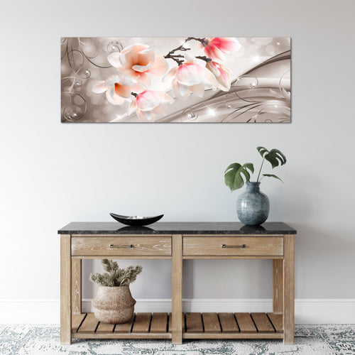 Runa Art Wandbild Blumen Abstrakt 1 Teilig 100 x 40 cm Modern Bild auf Vlies Leinwand Diamant Wohnzimmer Beige Braun 035312b