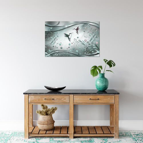 Runa Art Bild Vintage Vogel Modern Wandbilder Wohnzimmer Schlafzimmer 1 Teilig - Made In Germany - Abstrakt Türkis Grau Flur 038315b