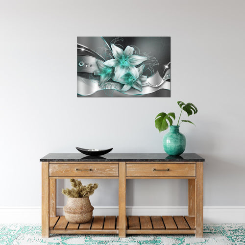Runa Art Bild Blumen Lilien Modern Wandbilder Wohnzimmer 1 Teilig - Made In Germany - Abstrakt Schwarz Türkis Flur 039615b