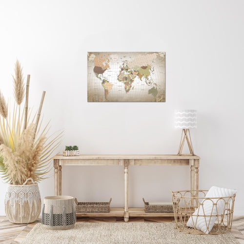 Runa Art Bild Weltkarte Modern Wandbilder Wohnzimmer Büro 1 Teilig - Made In Germany - Kontinente Beige Flur 023315b