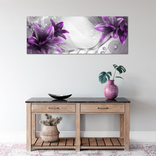 Runa Art Wandbild Blumen Lilien 1 Teilig 100 x 40 cm Modern Bild auf Vlies Leinwand Abstrakt Wohnzimmer Grau Violett 036812b