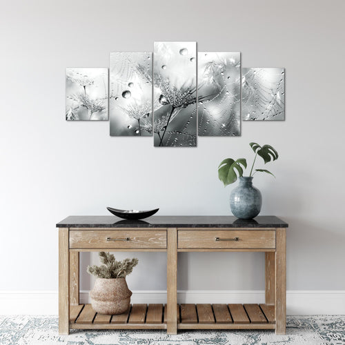 Runa Art Wandbilder Blumen Pusteblumen 5 Teilig Bild auf Vlies Leinwand Deko Wohnzimmer Morgentau Schwarz Weiss 043152c