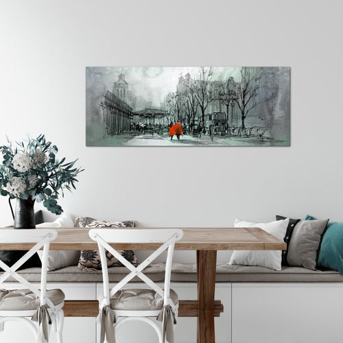 Runa Art Wandbild London 1 Teilig 100 x 40 cm Modern Bild auf Vlies Leinwand Abstrakt Wohnzimmer Schlafzimmer Türkis Rot 009712b