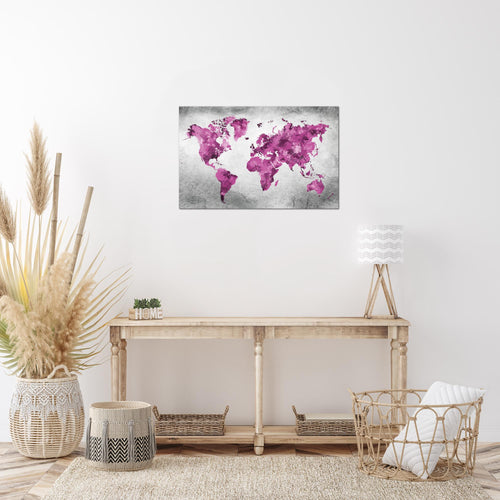 Runa Art Bild Weltkarte Modern Wandbilder Wohnzimmer Büro 1 Teilig - Made In Germany - Vintage Rosa Grau Flur 013315c