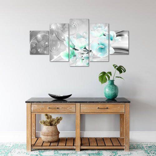 Runa Art Wandbilder Blumen Abstrakt 5 Teilig Bild auf Vlies Leinwand Deko Wohnzimmer Diamant Grau Türkis 035352c
